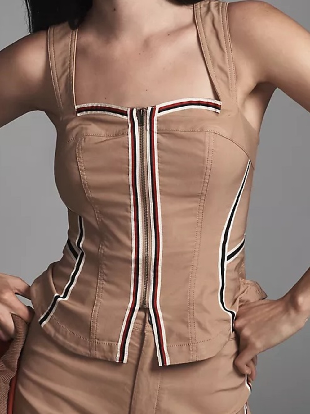 Anthropologie Maeve Sleeveless Sporty Corset Blouse Minimalist Striped Size XL